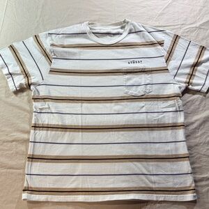 Stussy Men's Striped White, Purple and Brown Shirt